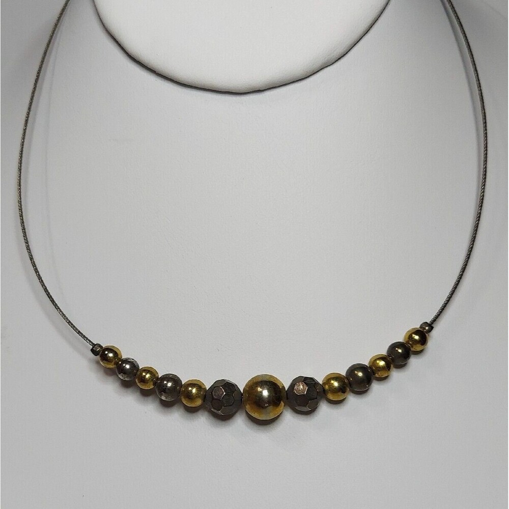 Choker Necklace Various sizes and color of metal beads on wire 15"